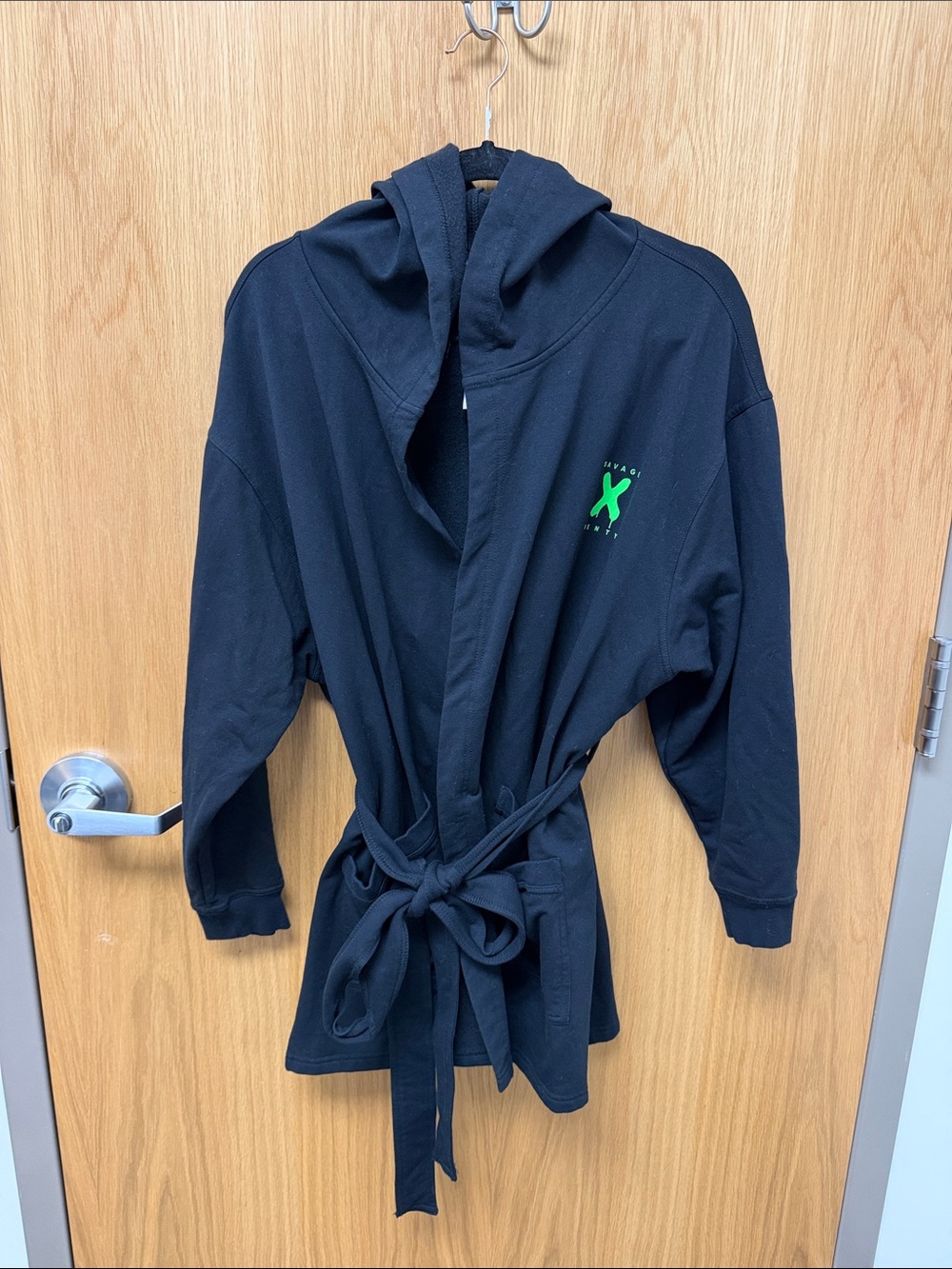 Savage X Fenty Black Hooded Wrap Jacket with Neon Green Logo